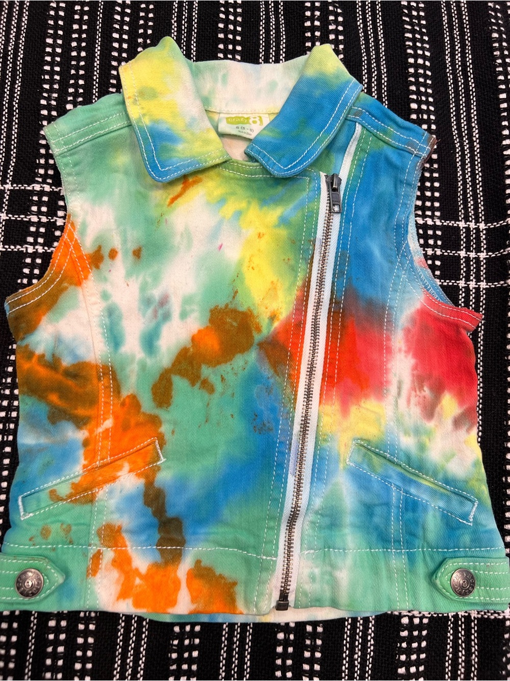 Crazy 8 custom hand Tie-Dye Jean/ denim Zip Vest